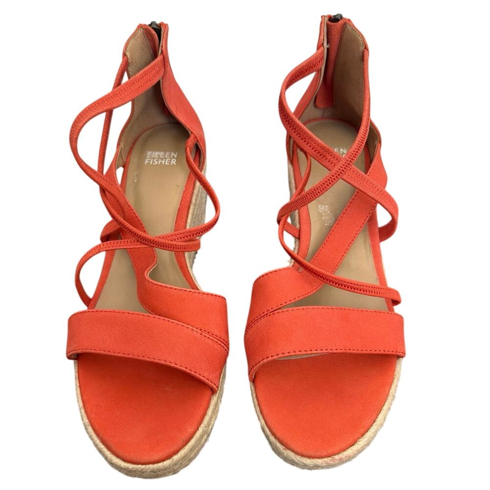 Eileen Fisher, 8.5, "Wanda" Sandals, Tangelo Nubuck Leather, Espadrille, EUC